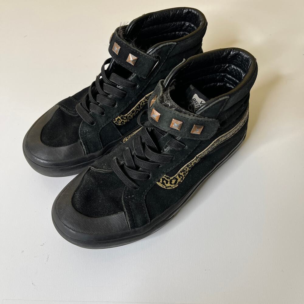 Vans SK8 Hi-Top‎ Skate Shoes Sneakers Kids Boys 13.5 Black Suede Studded Leopard - Picture 3 of 7